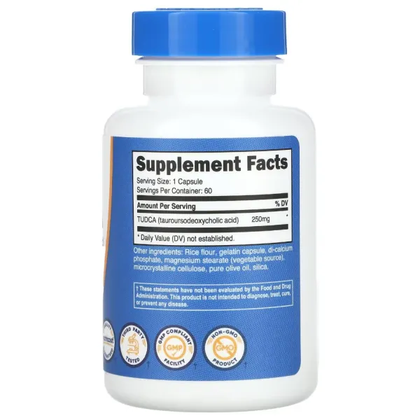 Тудка, TUDCA, (Тауросодезоксихолевая кислота ), Nutricost, 250 мг, 60 капсул