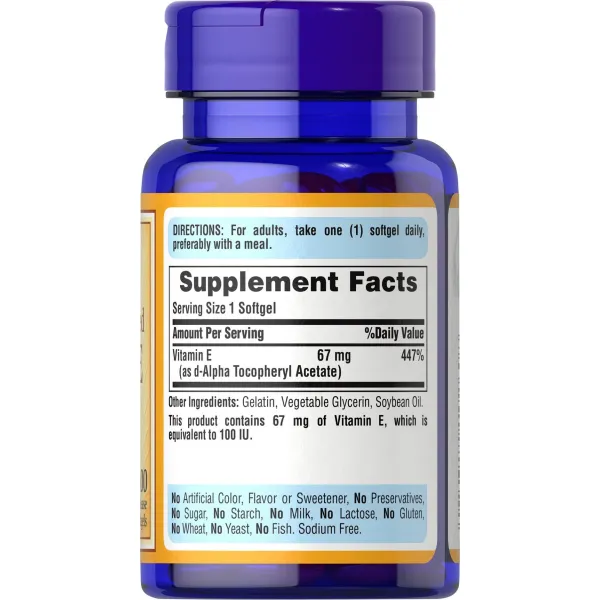 Витамин Е быстрого высвобождения (Natural Vitamin E) 100 МЕ 100 капсул