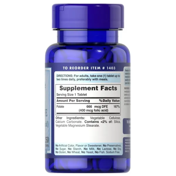 Фолієва кислота (Folic acid), Puritan's Pride, 400 мкг 250 таблеток