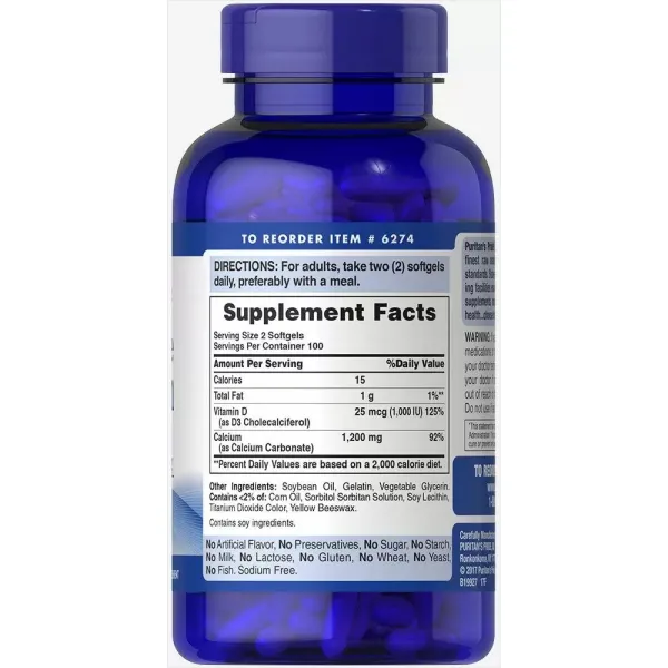 Кальцій та вітамін Д3 Absorbable Calcium with Vitamin D3 1200 мг/1000 МО 100 капсул
