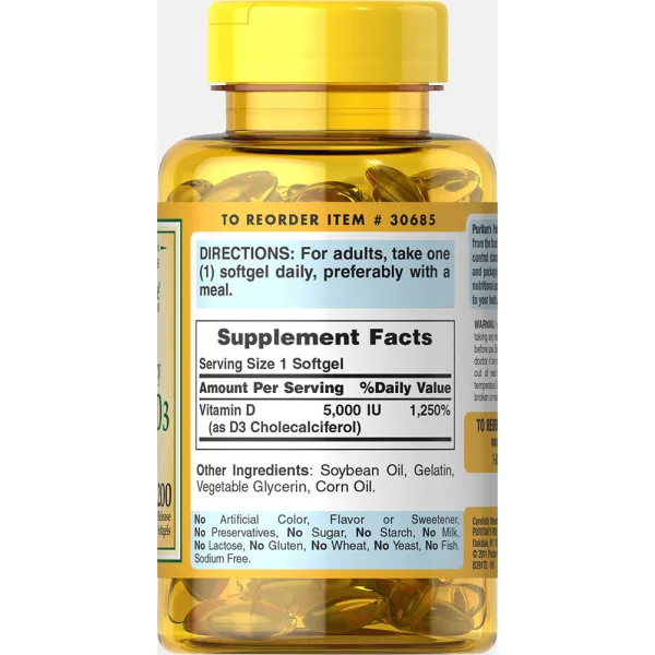 Вітамін D3 (Vitamin D3), Puritan's Pride, 5000 МО 100 капсул