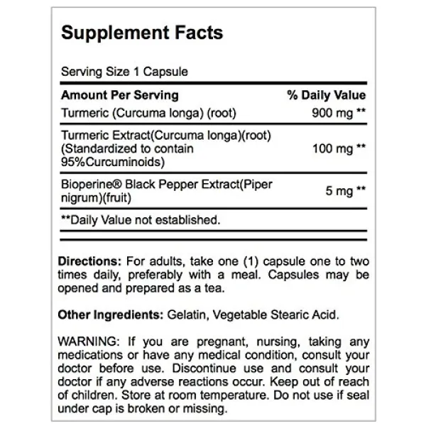 Куркумін та біоперин (Turmeric Curcumin with Bioperine) 1000 мг 60 капсул