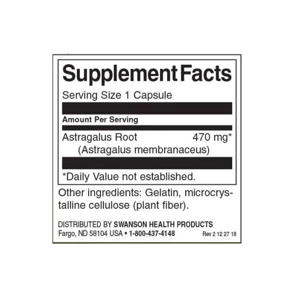Корінь Астрагала (Astragalus Root), Swanson, 470 мг 100 капсул