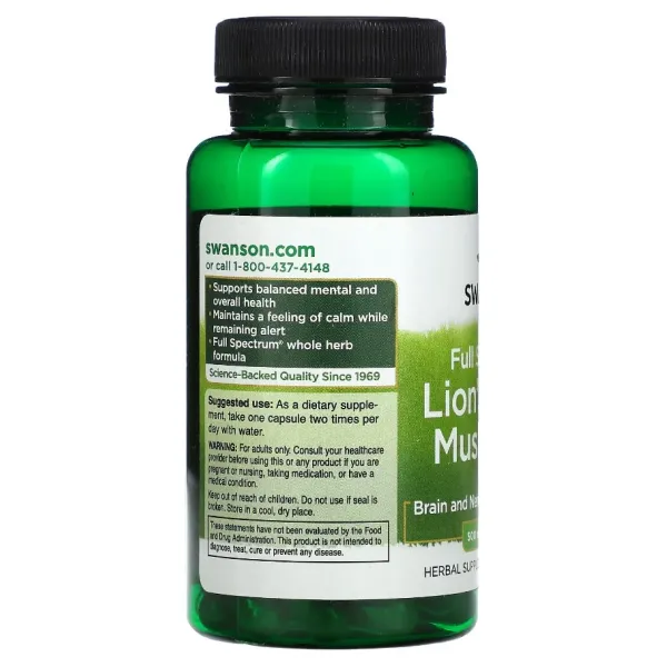 Їжовик гребінчастий (Lion's Mane Mushroom), Swanson, 500 мг 60 капсул