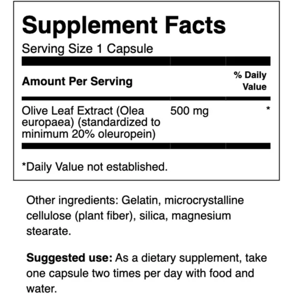 Экстракт оливковых листьев (Olive Leaf Extract) 500 мг 60 капсул