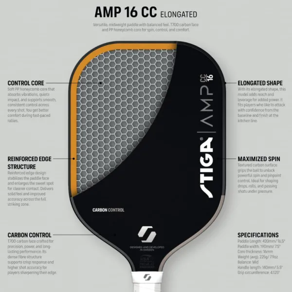 Ракетка для піклболу Stiga AMP CC 16 Elongated (3202-0318-04)