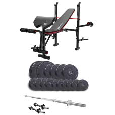 Набор Elitum Titan 68кг со скамьей HS-1055 Pro, штангой и гантелями