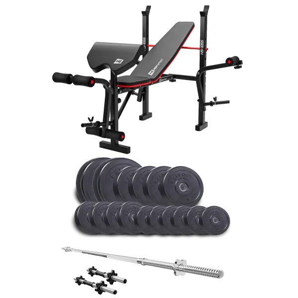 Набір Elitum Titan 68кг з лавою HS-1055 Pro, штангою та гантелями