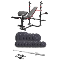 Набір Elitum Titan 68кг з лавою HS-1065HB Pro, штангою та гантелями