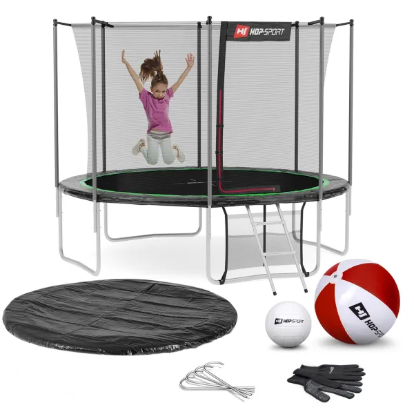 Батут Hop-Sport 10ft (305см) чорно-зелений з внутрішньою сіткою (4 ноги)