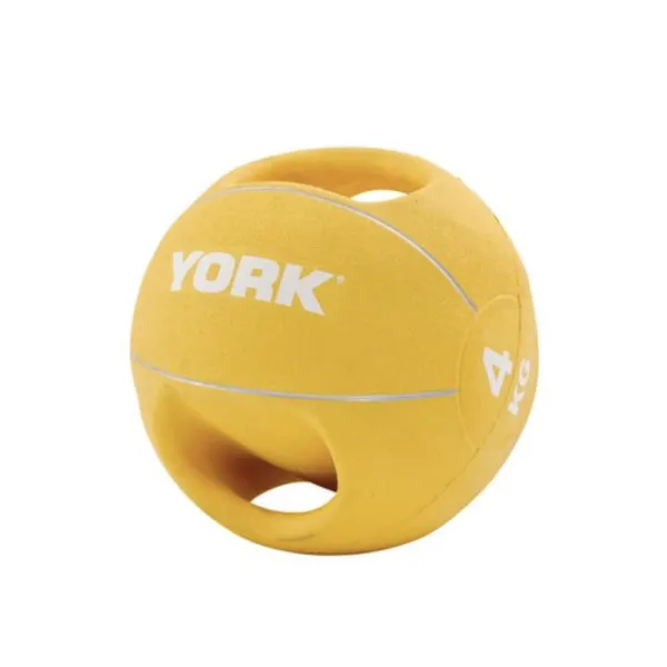 Мяч медбол 4кг York Fitness с двумя ручками, желтый