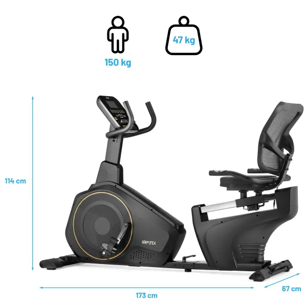 Горизонтальний велотренажер Gymtek XBR6000 електромагнітний золотистий