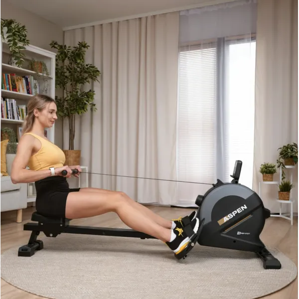 Гребной тренажер Hop-Sport HS-080R Aspen магнитный черно-золотистый