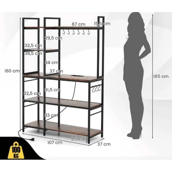 Стелаж Costway Kamel 5-ярусний з 2 розетками в стилі Loft