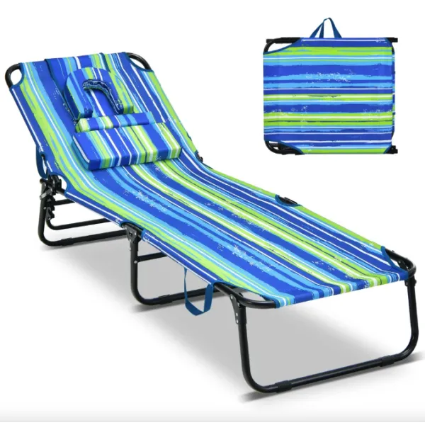 Шезлонг Costway Hanna розкладний з отвором для обличчя синьо-зелений