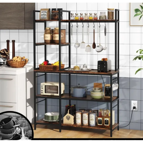 Стелаж Costway Kamel 5-ярусний з 2 розетками в стилі Loft