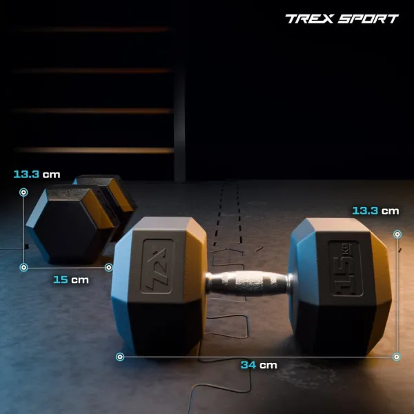 Гантеля шестигранна прогумована TX-150RD Trex Sport 15кг