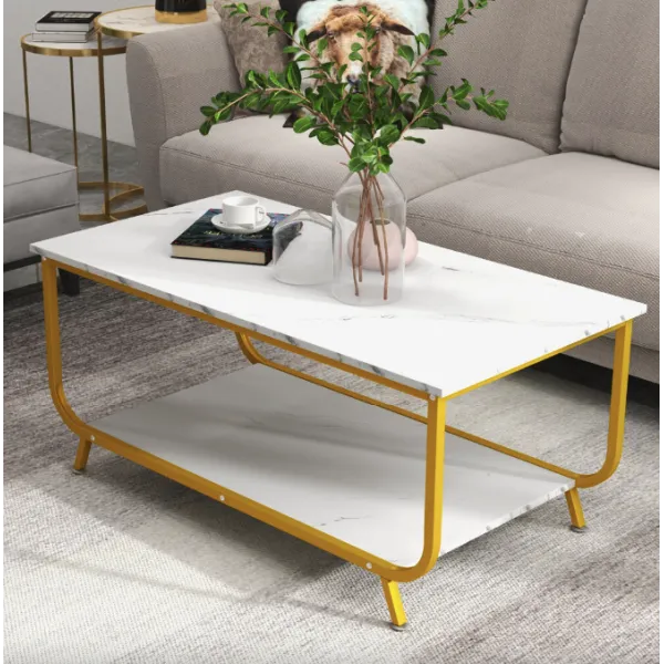 Журнальний стіл Costway Marble двоярусний білий