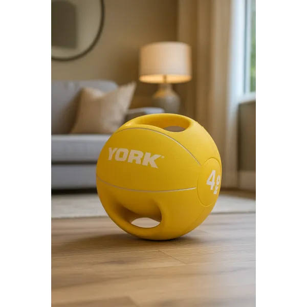 Мяч медбол 4кг York Fitness с двумя ручками, желтый