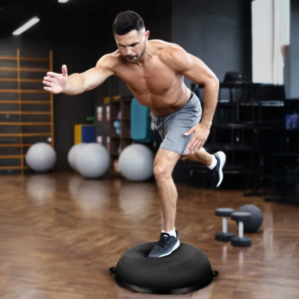 Балансировочная полусфера Gymtek Flex Core Half Ball 58см с эспандерами + насос черный