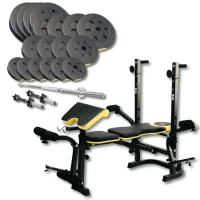 Набір Besport PowerPro 89кг з прямим грифом та лавою Besport WB-004