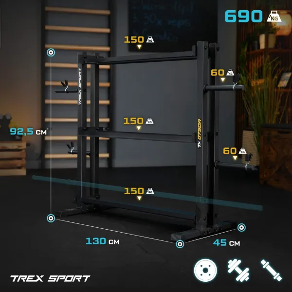 Стійка 3-рівнева для гантелей, грифів та гирь Trex Sport TX-075DR